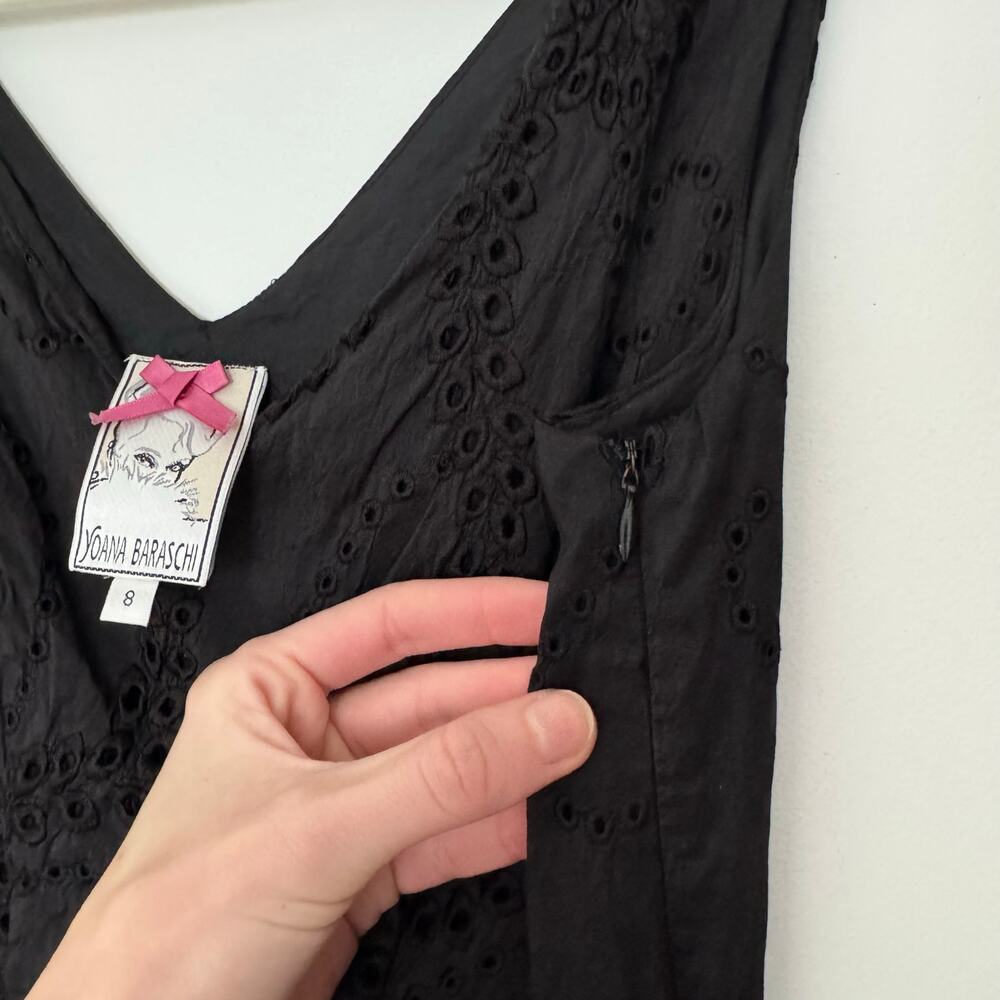 100% Silk Black Eyelet Yoana Baraschi Dress - Picture 7 of 14